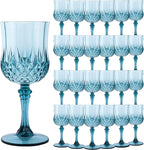 Plastic Wine Glasses，Plastic Goblets Vintage Style Cordial Drinking Glasses for Wedding Reception, Grand Event Party Supplies (24, Dusty Blue)