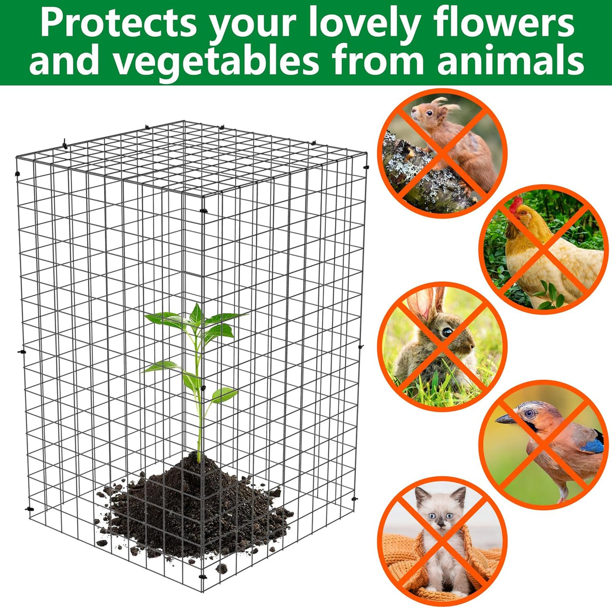 Adnee 7 Pack Wire Plant Protector with Cover-20x12x12 Inch Detachable Square Wire Cages to Prevent Animals-Metal Garden Plant Protector Cages for Protecting Plants Vegetables Flowers