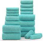 18 Piece Bath Towels Set,Ultra Soft Family Bathroom Towel Set with Hanging Loops-6 Bath Towels,6 Hand Towels,6 Washcloths,Highly Absorbent Quick Dry Shower Towel for Bathroom,Hotel,Spa-Teal Towel Set