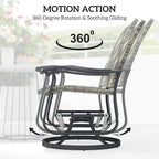 Outsunny Patio Glider Chair Set of 2, Wicker Rattan Outdoor Swivel Chair with Steel Frame, High Back, Armrests, Porch Glider with Adjustable Foot Pads for Garden, Lawn, Backyard, Yellow