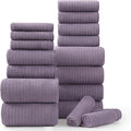 18 Piece Bath Towels Set,Soft Family Bathroom Towel Set with Hanging Loops-6 Bath Towels,6 Hand Towels,6 Washcloths,Highly Absorbent Quick Dry Shower Towel for Bathroom,Hotel,Spa-Purple Towel Set