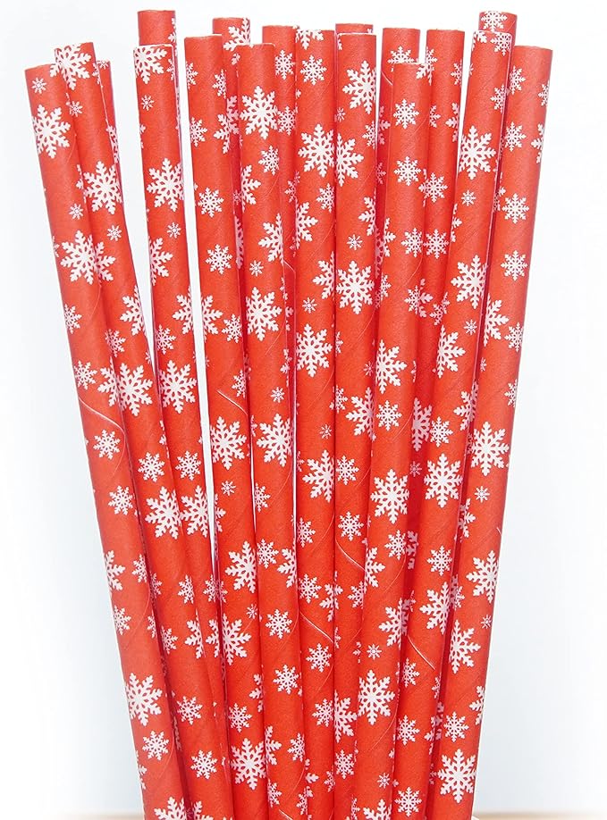 Weemium Christmas Paper Straws - [200 Pack] in 10 Designs - Biodegradable Christmas Straws for Drinking, Party and Crafts