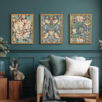FASWQ Wood Framed William Morris Wall Art, Nouveau Vintage Botanical Wall Decor, Retro Intricate Floral Animal Canvas Painting, Retro Natural Flower Bird Poster Print for Living Room Bedroom 12"x16"x3