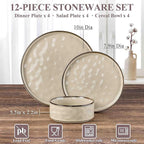Herogo Dinnerware Dishes Sets for 4, 12 Pieces Ceramic Plates and Bowls Sets, Kitchen Dinning Dishes, Dishwasher & Microwave Safe, Cream Khaki