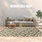 Terrug Outdoor Rug Waterproof 6x9 Ft, Foldable Outdoor Plastic Straw Rug, UV Reversible Patio Rug Decor, Outdoor Area Rug for Camping, RV, Porch, Deck, Backyard, Balcony, Picnic, Black & Beige