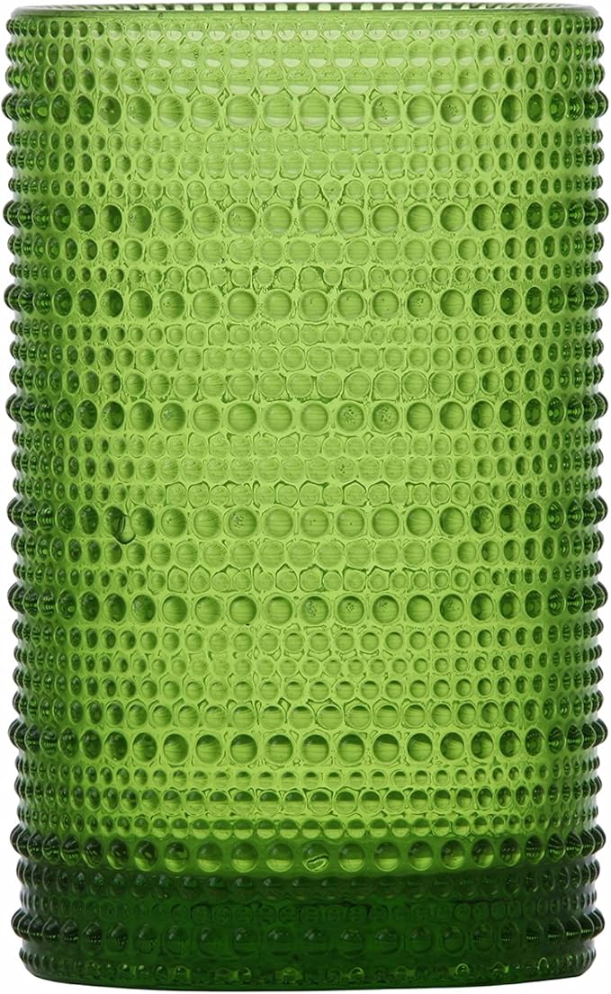 Fortessa Jupiter Beaded Hobnail Glass, 13 Ounce Iced Beverage (Set of 6), Fern Green