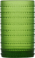 Fortessa Jupiter Beaded Hobnail Glass, 13 Ounce Iced Beverage (Set of 6), Fern Green