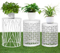 Y&M Set of 3 Heavy-Duty Round End Table, Side Table, Coffee Table for Indoor Multifunctional Use, Outdoor Decorative Garden Stool Plant Stand-White