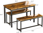 AWQM Dining Room Table Set, Kitchen Table Set with 2 Benches, Ideal for Home, Kitchen and Dining Room, Breakfast Table of 43.3x23.6x28.5 inches, Benches of 38.5x11.8x17.5 inches, Rustic Brown