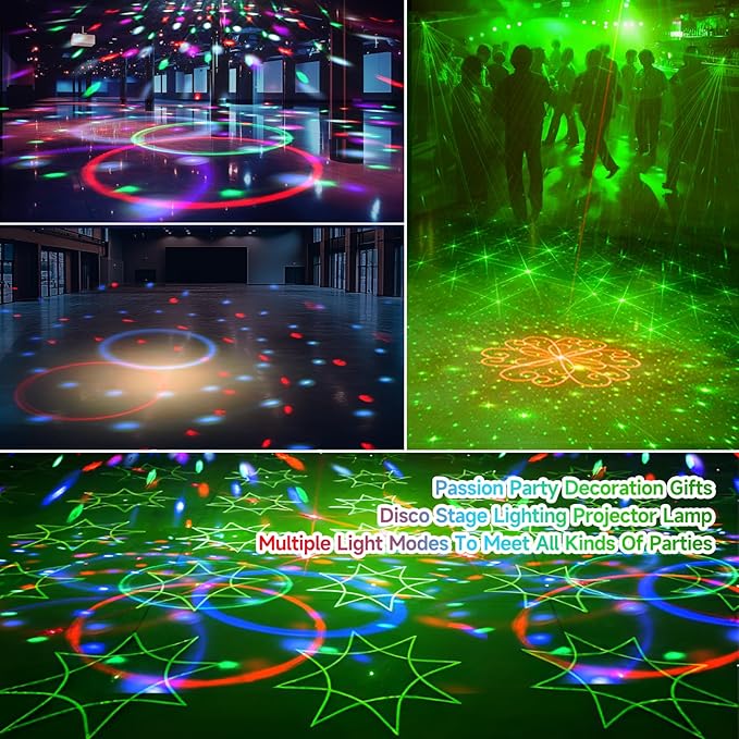 6 in 1 Party Lights Disco Ball Light Dj Disco Lights LED Stage Strobe Lights Projector Sound Activated with Remote for Dance Parties，Parties Club Bar Holiday Christmas Gift Birthday Wedding Karaoke