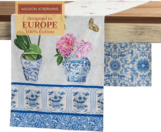 Maison d' Hermine Table Runner 100% Cotton Double Layer Table Runners 108 inches Long Decorative for Home Kitchen Dining Party Baby Shower Wedding Bridal Shower Spring Summer (Canton, 14.50" x 108")