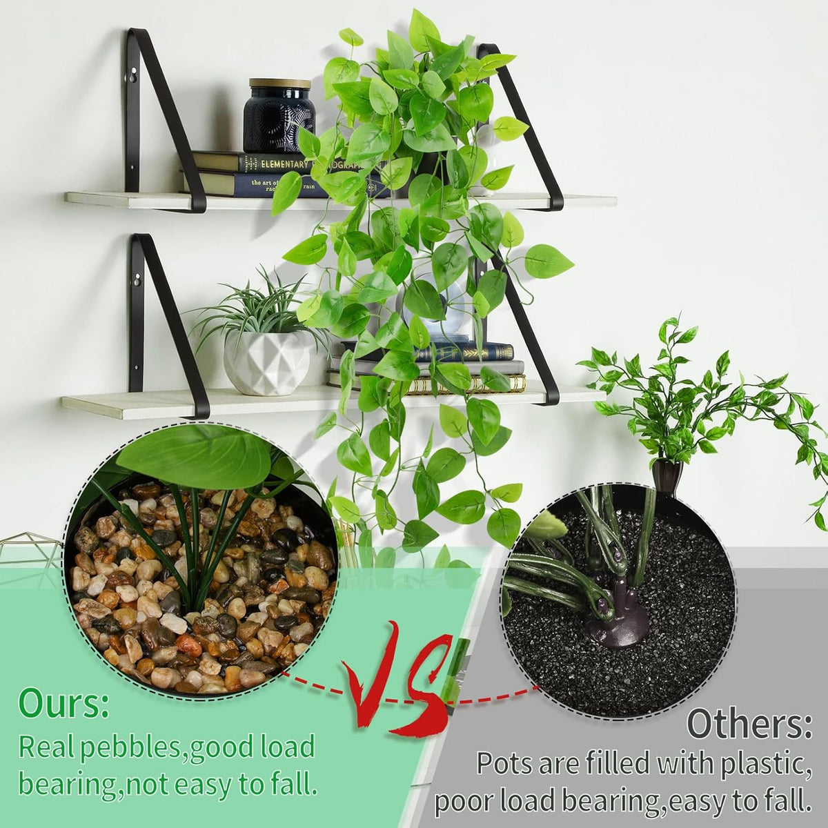LOYWREE 2 Pack Small Artificial Hanging Plants with Faux Ivy Vine and Hanging Pothos 39Inch Fake Plant Realistic Greenery for Shelf Decor in Home, Office, Indoor & Outdoor Gardens