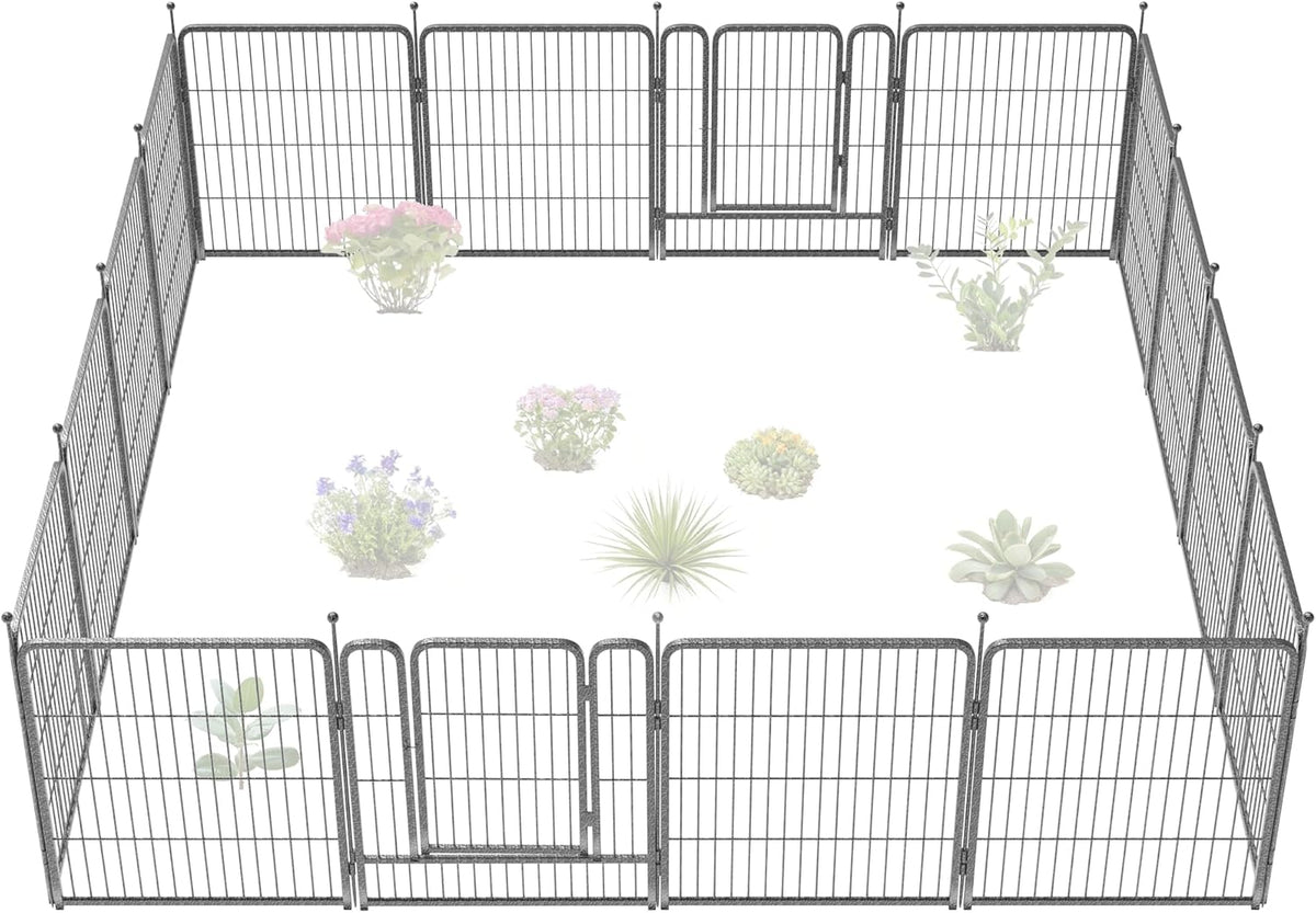 FXW Garden Fence Outdoor for The Yard – 32in(H) x 36.4ft(L) Heavy Duty Metal Animal Barrier for Dog and Rabbit, Decorative Dog Fence, 16 Panels, Silver