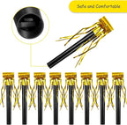 Skylety 18 Pcs Party Blower Noisemakers Party Squawkers Blowouts Whistles Fringed Noise Maker Musical Blowouts for Birthday Supplies(Black and Gold)