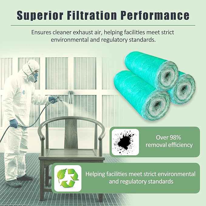 Fiberglass Paint Booth Filter Roll for Spray Booth 15-Gram Green 200ft (20.5" x 200ft)