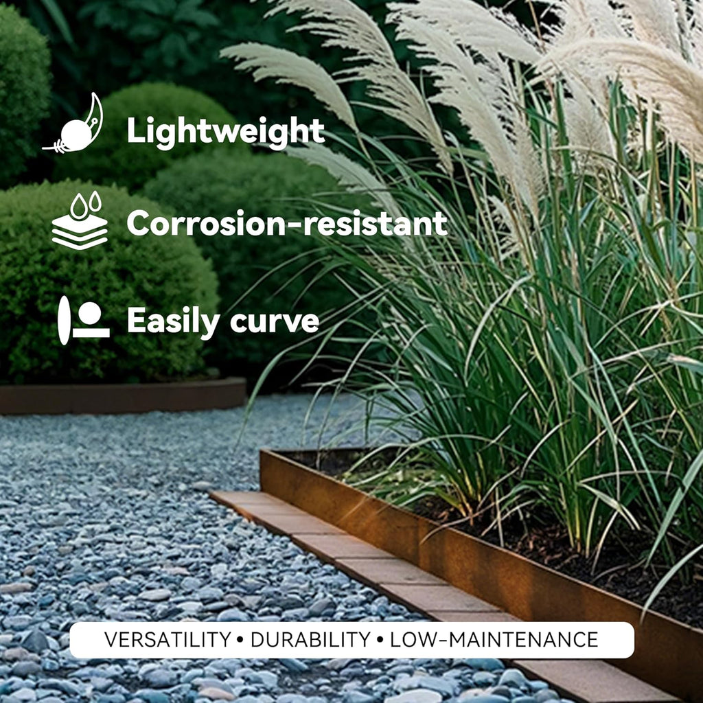 Worth Galvanized Steel Landscape Edging 6" x50' Metal Garden Edging Roll Flexible Bender Border with 16Pcs Stakes for Lawn, Flower Bed Edges, Rust-Colored Painted