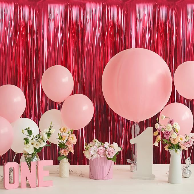 GOER 3.2 ft x 9.8 ft Metallic Tinsel Foil Fringe Curtains Party Photo Backdrop Party Streamers for Birthday,Graduation,New Year Eve Decorations Wedding Decor (3 Pcs,Burgundy)