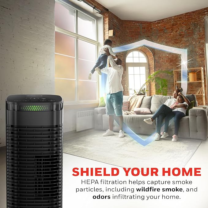 Honeywell HEPA Air Purifier for Home, 990 Ft² Rooms in 1 hour, Auto Mode, Air Quality Indicator, Reduces Dust, Pollen, Pet Dander, All Smoke Types, Odors, Black, HPA180B