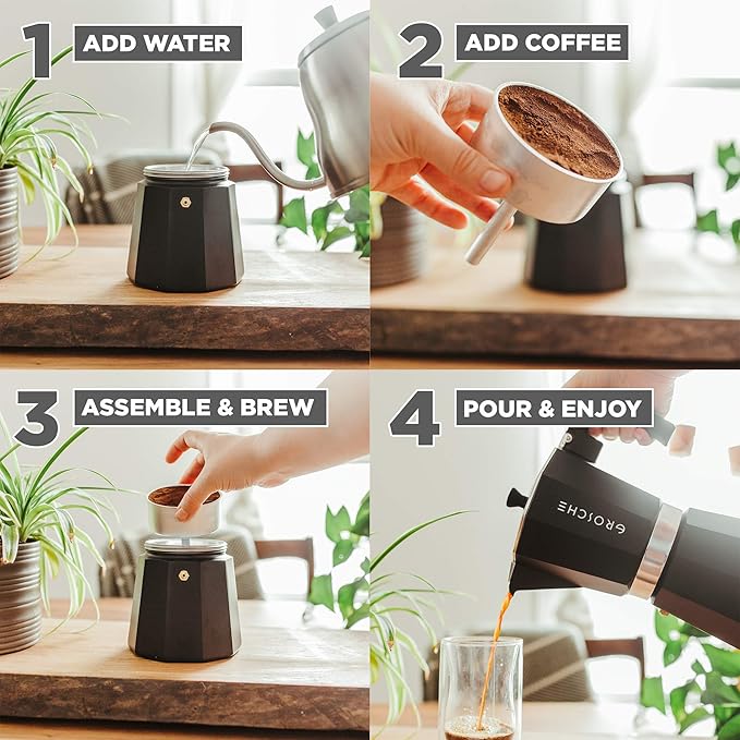 GROSCHE Milano Stovetop Espresso Maker Moka pot 12 espresso Cup - 23.6 fl oz, Black, Cuban Coffee Maker Stove top coffee maker Moka Italian espresso greca coffee maker brewer percolator