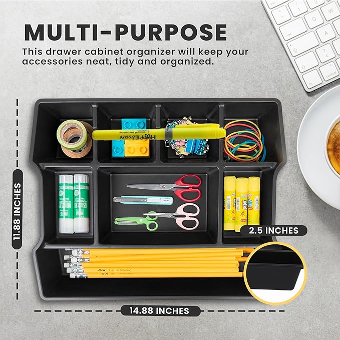 Manaloom Extra Deep Drawer Organizer Tray - 8 Compartment Desk Drawer Tray Dividers - 2 Pack