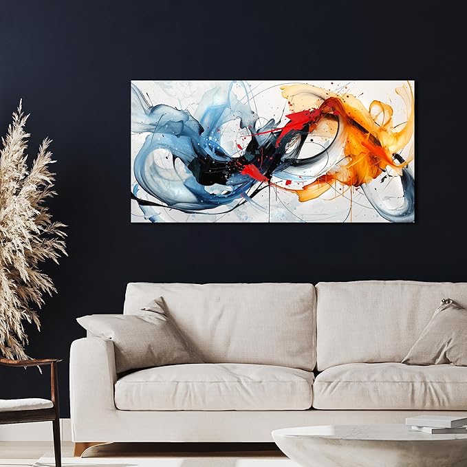 Modern Prints Wall Art for Office - Abstract Art Wall Decor for Living Room - Blue Canvas Wall Art Ready to Hang Size 20" x 40"