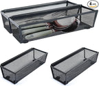 4PCS Drawer Organizer, Mesh Drawer Organizer with Interlocking Arm for Utensil, Cosmetic, Flatware, Pen (9 * 3 * 2 Inches, Black)