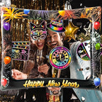 2026 New Year Photo Booth Inflatable Frame Kit, 30Pcs Fluorescent Color New Years Photo Booth Props with Inflatable Picture Frame for New Year Eve Party Selfie Props Supplies