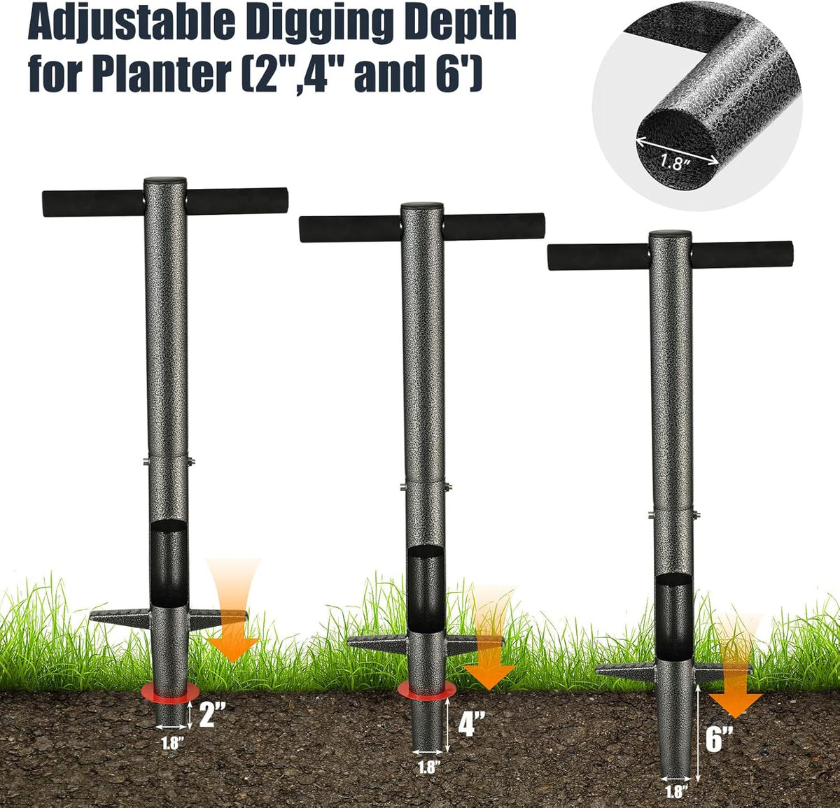 Bulb Planter Tool, 33.5 inch Long Handle Garden Sod Plugger to Dig Hole, Heavy Duty Metal Garden Tools for Soil Test Planting or Weeding Spring Flowers Bulbs,Bedding Plants,Tulips, Lilies, Potato