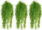 RECUTMS 3 Pcs Artificial Fake Hanging Ferns Plants Vine Ivy Outdoor UV Resistant Plastic Faux Plant for Outside Decoration (Green)