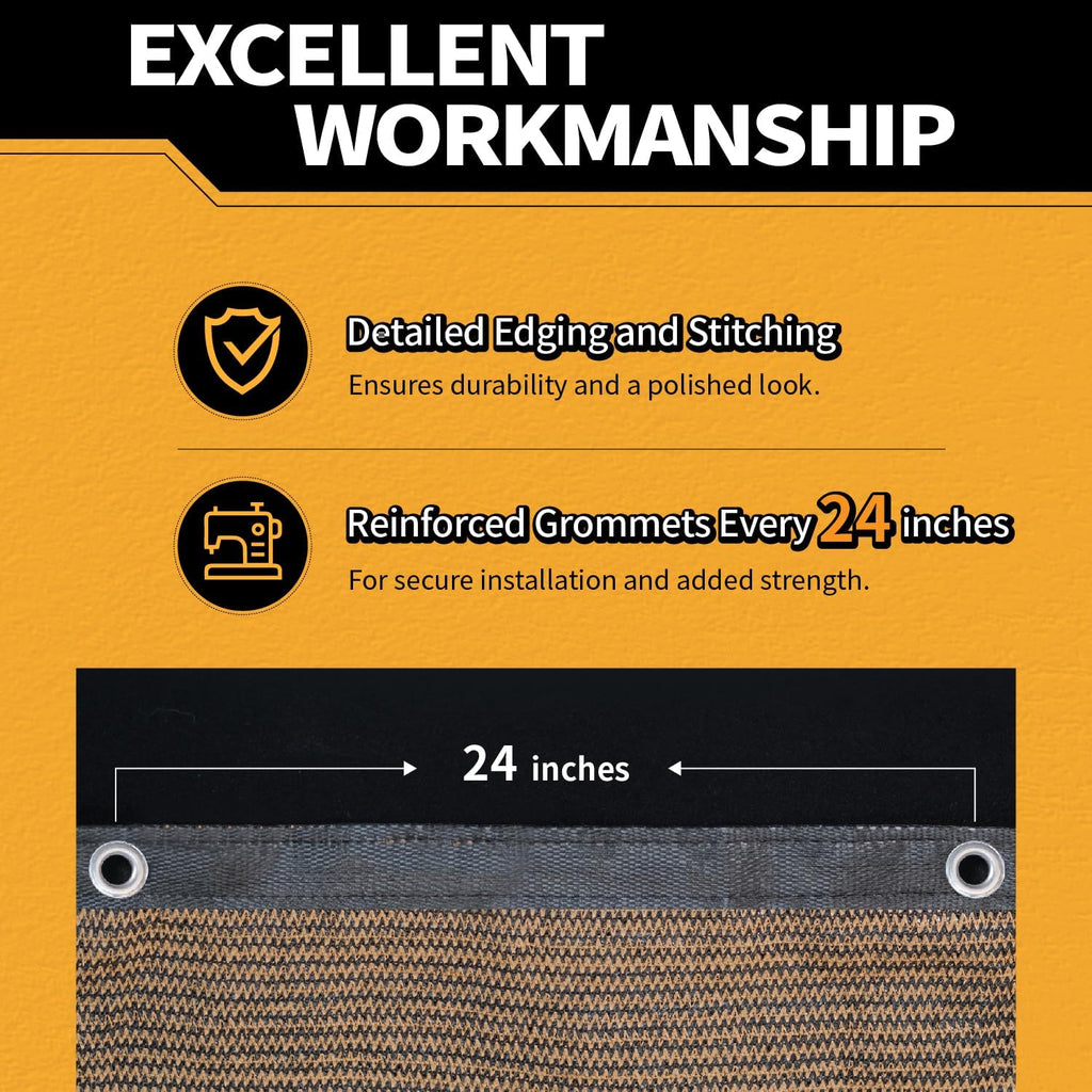 4x40Ft Garden Privacy Fence Screen, 180GSM Heavy Duty 90% Blockage Windbreak Mesh Tarp with Reinforced Edges & Anti-Rust Grommets, Includes Zip Ties for Garden, Yard, Backyard, Outdoor, Mocha