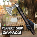SHINY CRAFTS-Norse Viking Axe Wedding Gifts Camping Axe Berserker Axes-Handmade Viking Pizza Axe Authentic Medieval Pizza Cutter Axe with Carved Handle & Leather Sheath (VBA-27-A)
