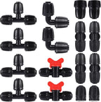 16 Pcs 1/2 inch Tubing Irrigation Fittings Kit, For (1/2" ID x0.6-0.63" OD) 16mm Drip Tubing Barbed Locked Nuts Connectors 2 Ends,2 Elbows,2 Switch Valves,2 US Standard Adapters,4 Tees 4 Couplings