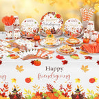 452 Pcs Happy Friendsgiving Party Decorations for 50, Fall Friendsgiving Paper Plates Napkins Cups Tablecloth Cutlery Straws for Autumn Harvest, Give Thanks Friends Giving Party Supplies