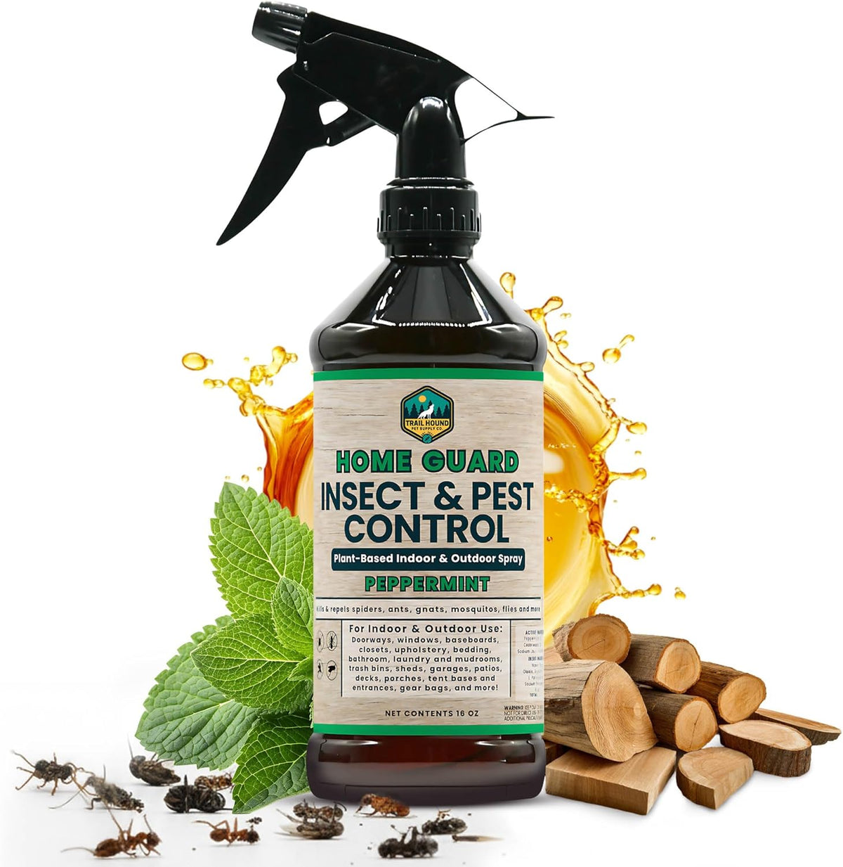 Home Guard - Peppermint Insect & Pest Control Spray - Natural Peppermint Oil Spray For Bugs - Plant-Based Indoor & Outdoor Spider Spray - Safe Around Kids & Pets - Ant Killer - Cockroach Killer - 16oz