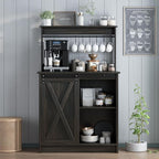 4ever2buy Farmhouse Coffee Bar Cabinet with Sliding Barn Door, 50'' Farmhouse Buffet Cabinet with 6 Hooks, Coffee Bar with Hutch for Living Dining Room, Dark Oak