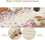 Independence Day Table Runner, 4th of July Red Blue Stars American President Day Holiday Confetti Print Table Cover for Kitchen Dining Table Indoor Outdoor Party, 13x36inch