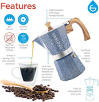 GROSCHE Milano Moka pot, Stovetop Espresso maker, Greca Coffee Maker, Stovetop coffee maker and espresso maker percolator (Indigo, 9 cup)