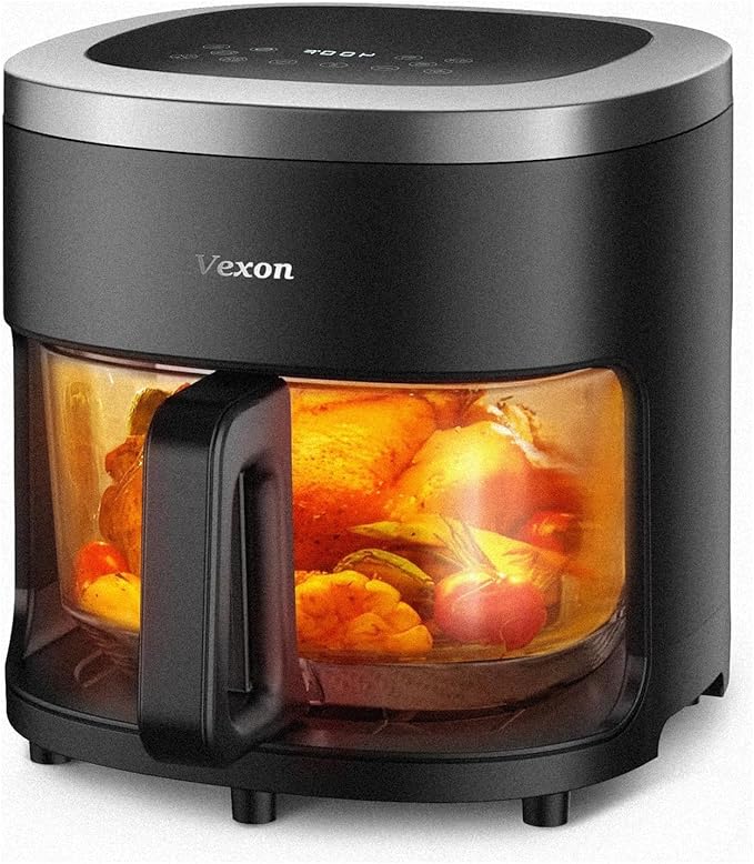 6-IN-1 Glass Air Fryer with 4.5 QT Capacity,Air Fry, Roast, Reheat, Dehydrate, Air Crisp Technology,Nonstick & Dishwasher Safe Basket,97% Less Oil,Features Digital Timer1