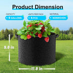 Land Guard 4-Pack Fabric Grow Bags 5 Gallon, Thickened Nonwoven Garden Pots, Growing Bags with Handles, Black