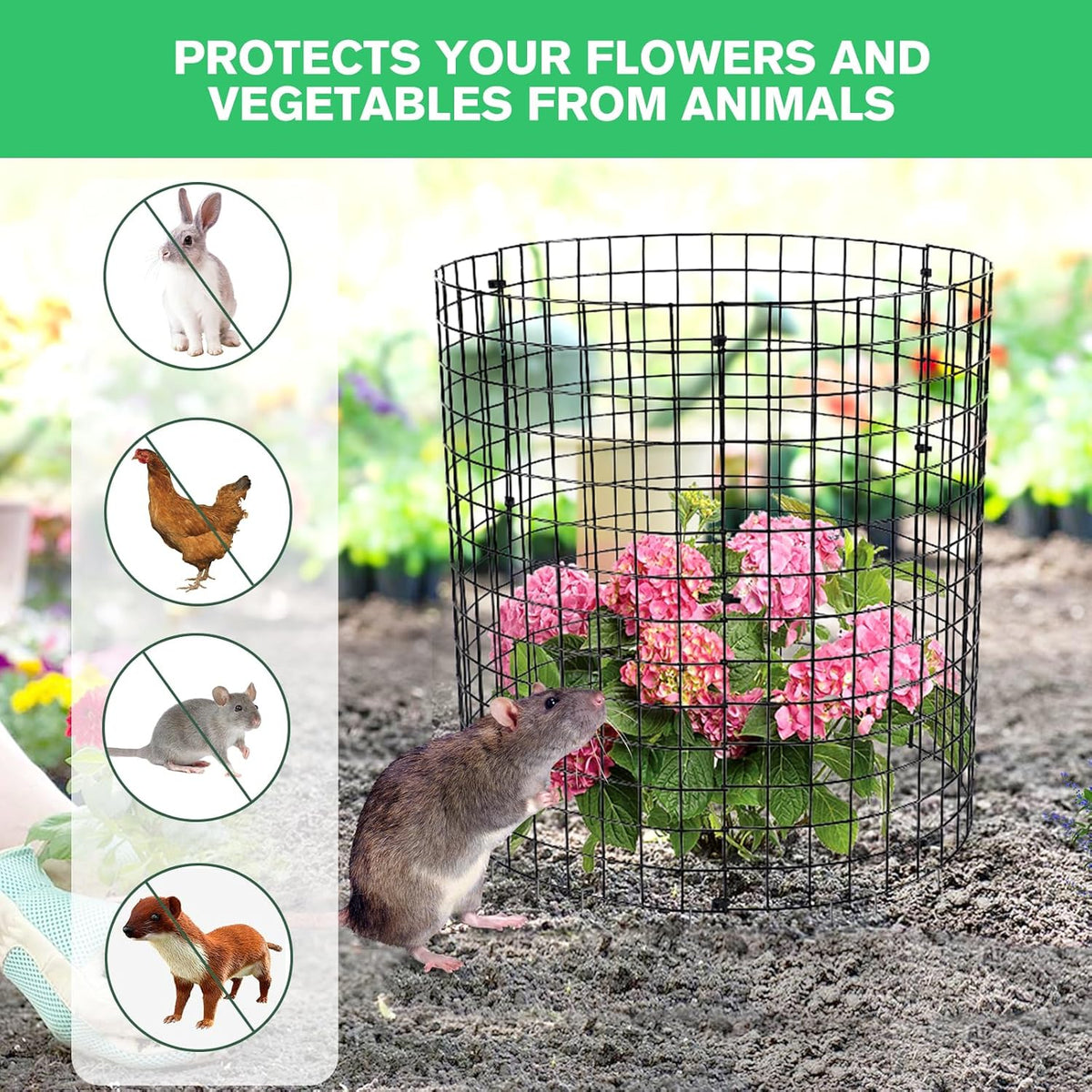 MWELLEWM 15Pcs Plant Protectors from Animals Metal Plant Cages for Outdoor Plants Plant Cage & Supports Keep Animal Out Garden Wire Mesh Protection from Rabbit Chicken Squirrel Tree Flower