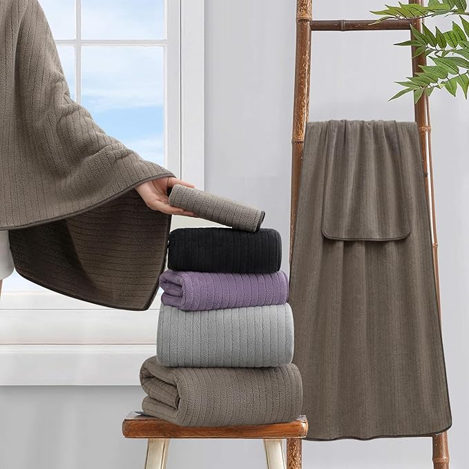 18 Piece Bath Towels Set,Super Soft Family Bathroom Towel Set with Hanging Loops-6 Bath Towels,6 Hand Towels,6 Washcloths,Highly Absorbent Quick Dry Shower Towel for Bathroom,Hotel,Spa-Brown Towel Set