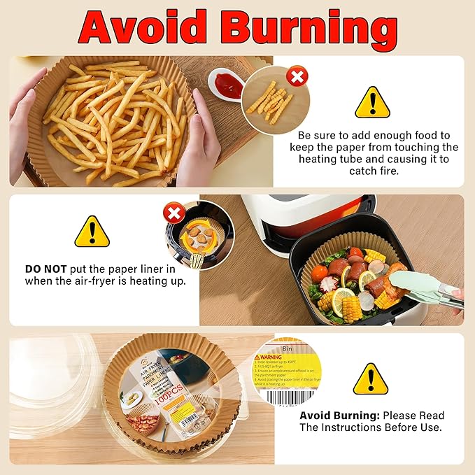 Air Fryer Liners Disposable, 200PCS Non-stick Oil Resistant Air Fryer Parchment Paper Liners, 8 Inch Air Fryer Liners, Round Airfryer Liners for 5-8QT Air fryer, Baking, Roasting Microwave