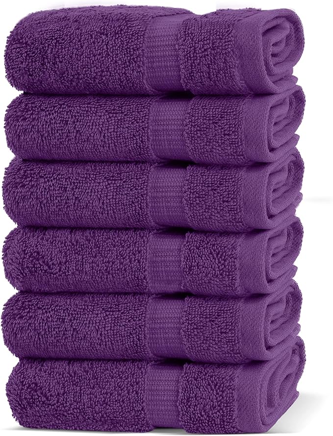Chakir Turkish Linens 100% Cotton Premium Turkish Towels for Bathroom | 13'' x 13'' (6-Piece Washcloth, Eggplant)