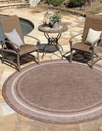 Unique Loom Outdoor Border Collection Area Rug - Soft Border (10' Round Brown/Ivory)