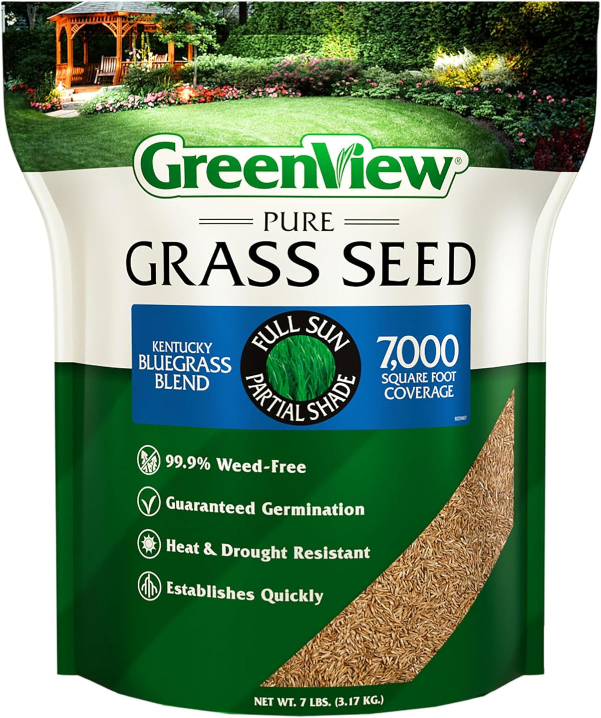 GreenView Pure Grass Seed Kentucky Bluegrass Blend, 7 lb. Bag – Covers up to 7,000 sq. ft.
