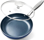 MICHELANGELO Small Frying Pan - 8 Inch Nonstick Frying Pan with Lid, Non-Toxic Omelette Pan with Stainless Handle, Nonstick Skillet, Blue-Ceramic