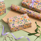 WRAPAHOLIC Kraft Floral Wrapping Paper Roll - Mini Roll - 17 Inch x 16.5 Feet - Vintage Flower Wrapping Paper, Perfect for Wedding, Birthday, Bridal Shower, Tea Party