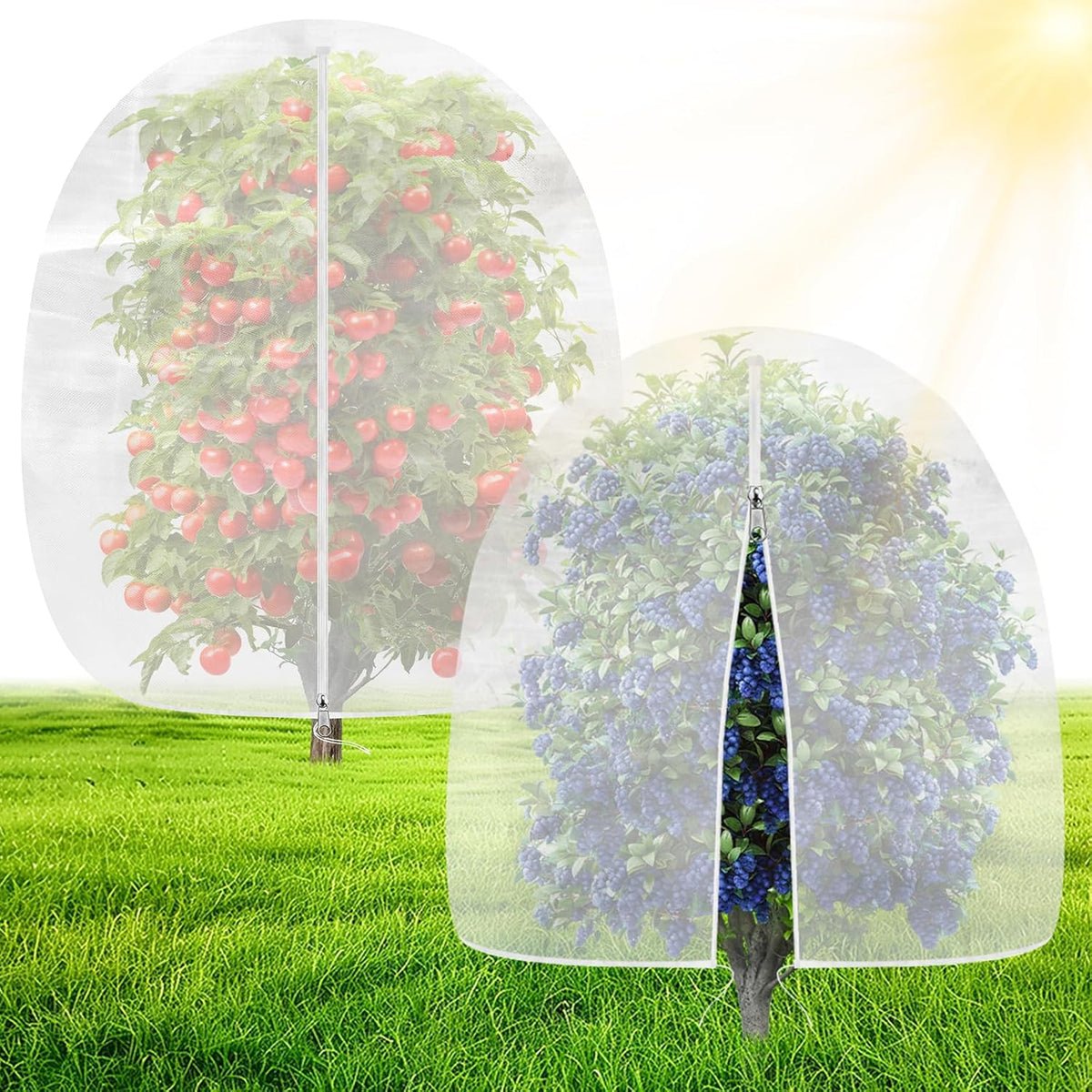 OZMI Large Bird Netting for Garden Blueberry Bushes Fruit Tree Netting Cover 8 x 8 FT, 2 Pack Plant Protection Mesh Bags with Zipper, Shrubs Bush Tomato Strawberry Berry Barrier Protectors Net