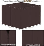 Gazebo Privacy Curtains 10' x 10' with Zipper 4-Panels Side Wall Universal Replacement for Patio, Outdoor Canopy, Garden and Backyard Coffee Brown(Curtain Only)