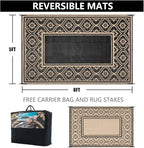 Patio Rug 5'x8' Waterproof Outside Area Rugs Reversible Brown Outdoor Plastic Straw Carpet for RV Deck Camping Entryance Porch Picnic Balcony Beach